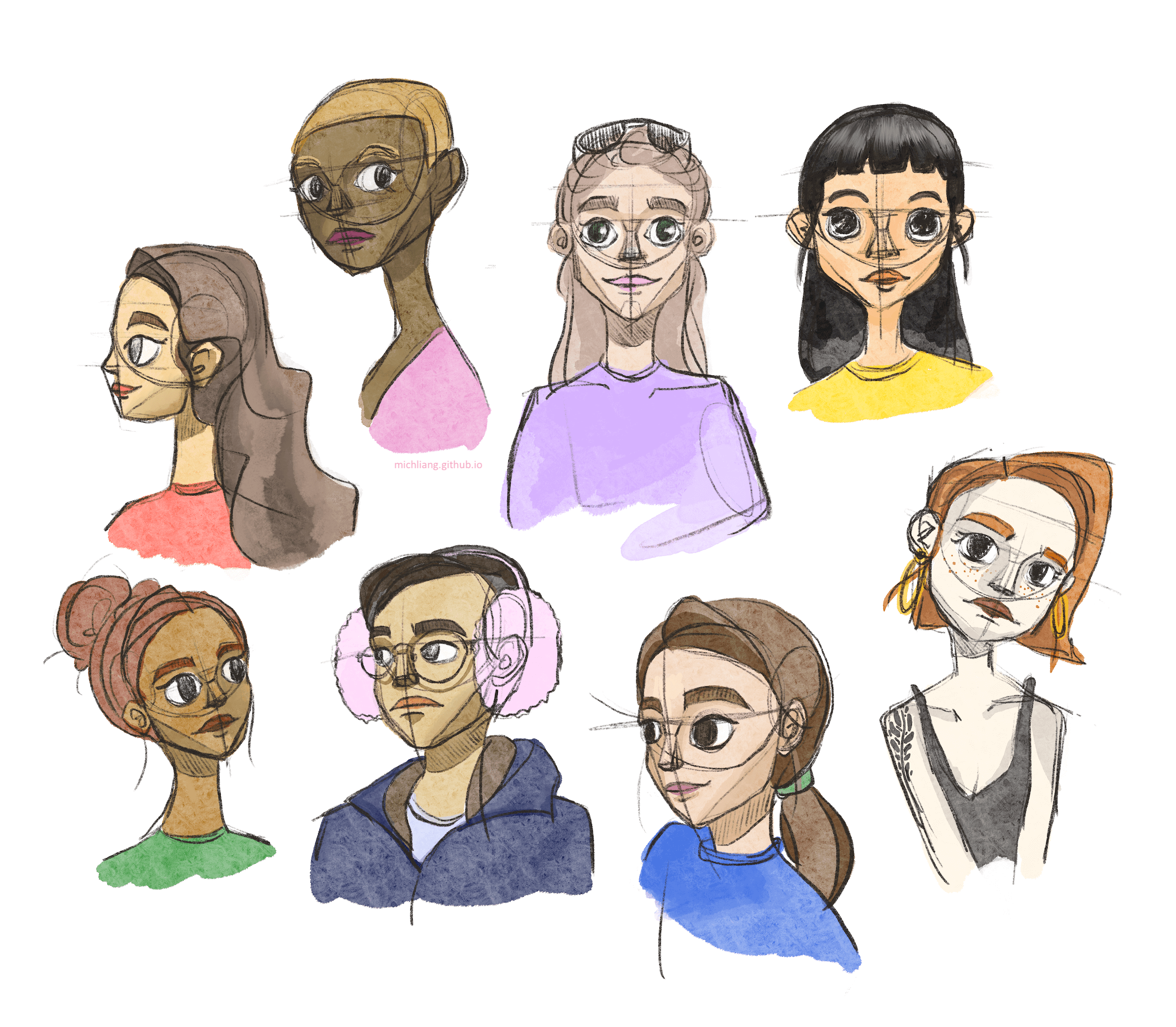 Practice sketching characters of different backgrounds